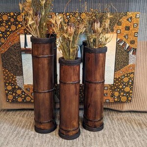 Juego de 2 jarrones de madera, decoración para balcones, floreros, jarrones con flores secas, jarrones de mediados de siglo, jarrones de madera para interiores, decoración rústica de granja imagen 11