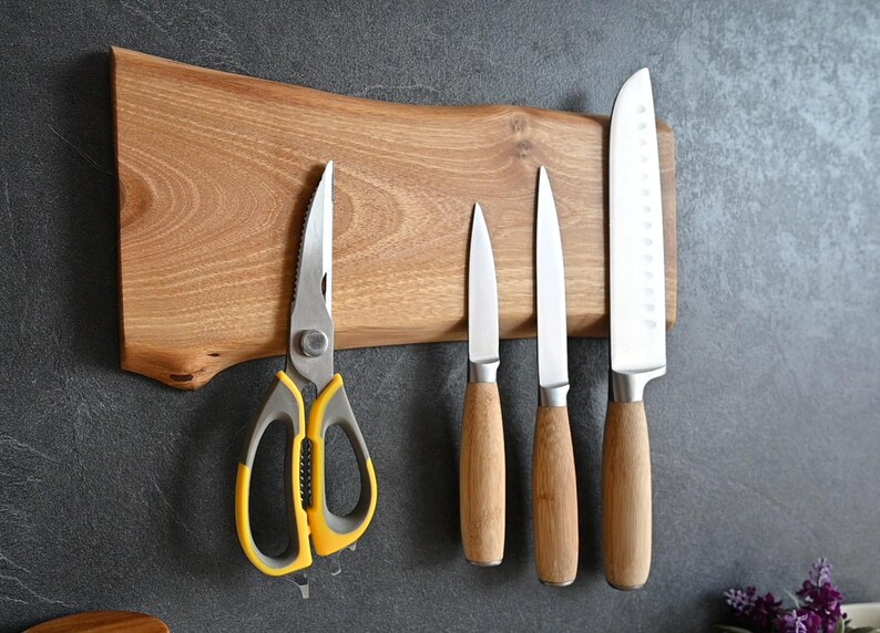 Personalized Live Edge Walnut Magnetic Knife Holder: Chef's Kitchen Organizer, Dad Gift Idea image 6