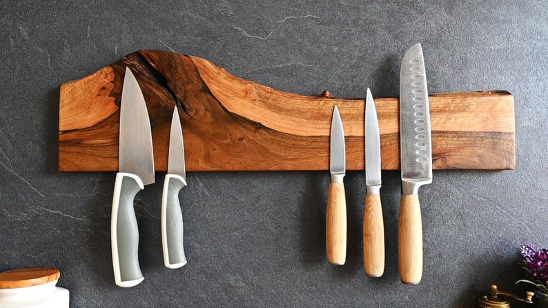 Personalized Live Edge Walnut Magnetic Knife Holder: Chef's Kitchen Organizer, Dad Gift Idea image 9
