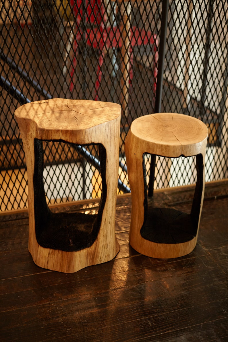Burned Wood Tables Tree Stump Tables Wood Side Tables Wood Etsy
