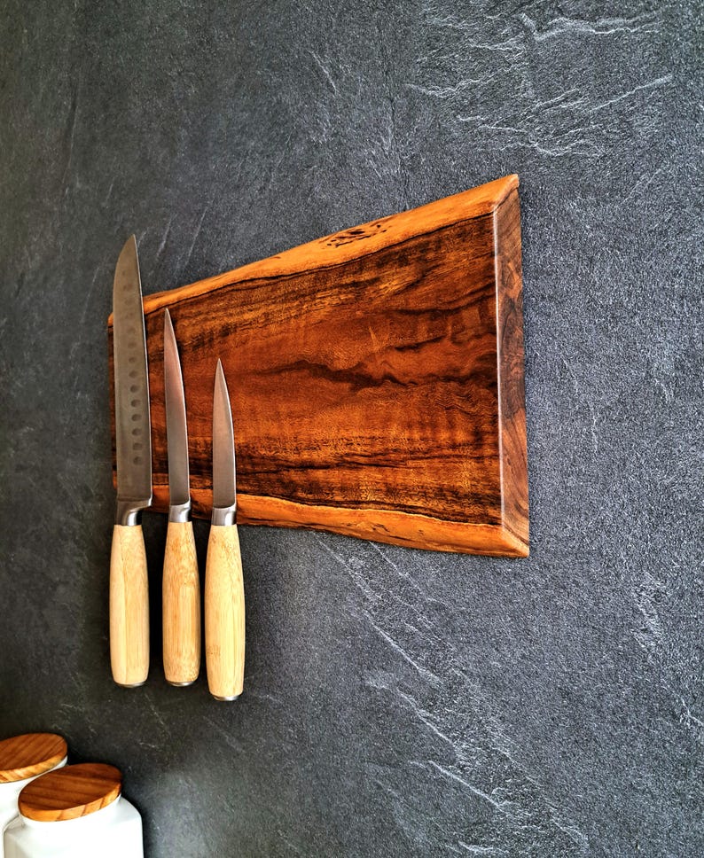 Personalized Live Edge Walnut Magnetic Knife Holder: Chef's Kitchen Organizer, Dad Gift Idea image 5