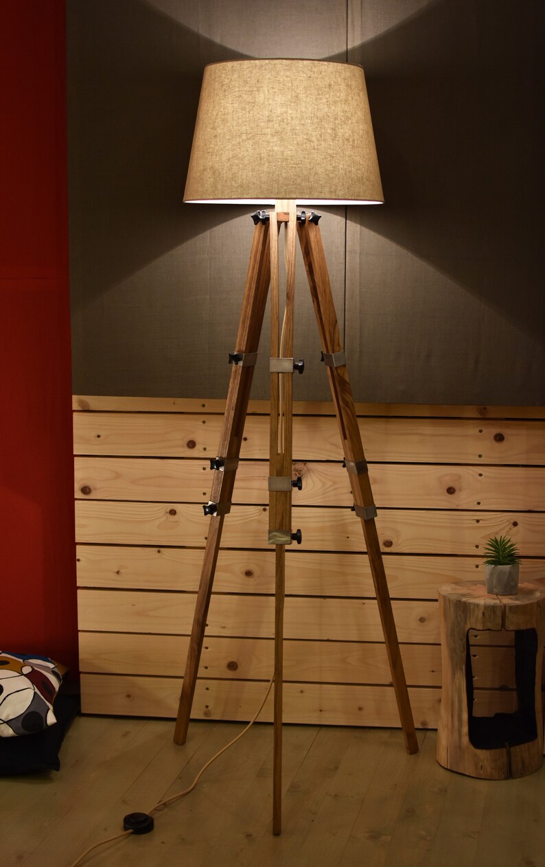 Tripod Lamp Floor Dorm Big Led Bedroom Decor Wooden Oak Industrial Studio