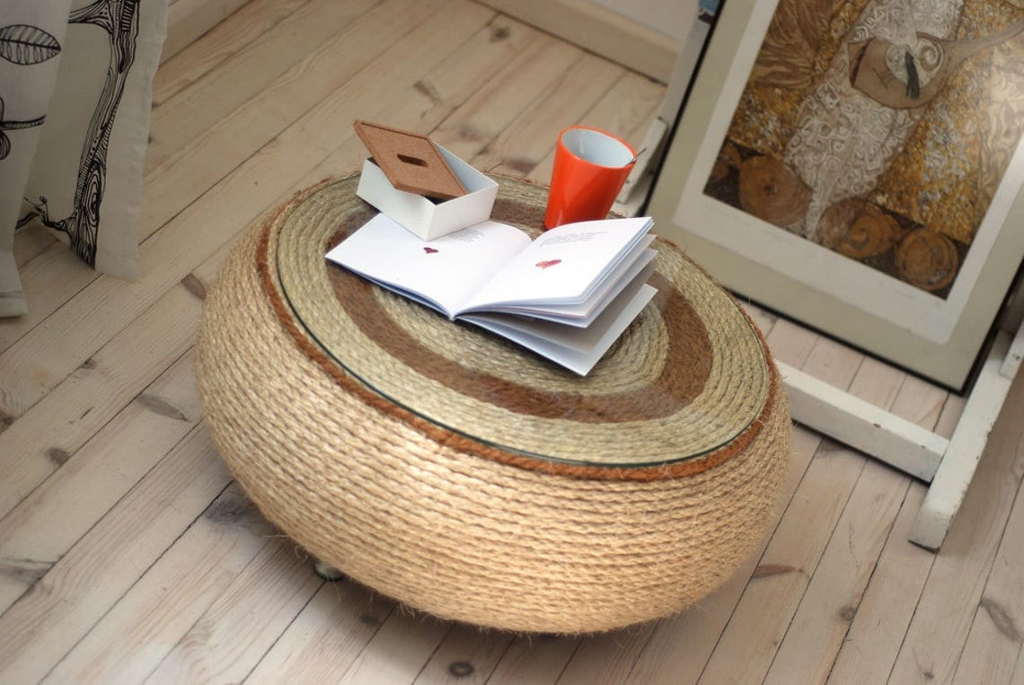 Tyre table with glass top discount