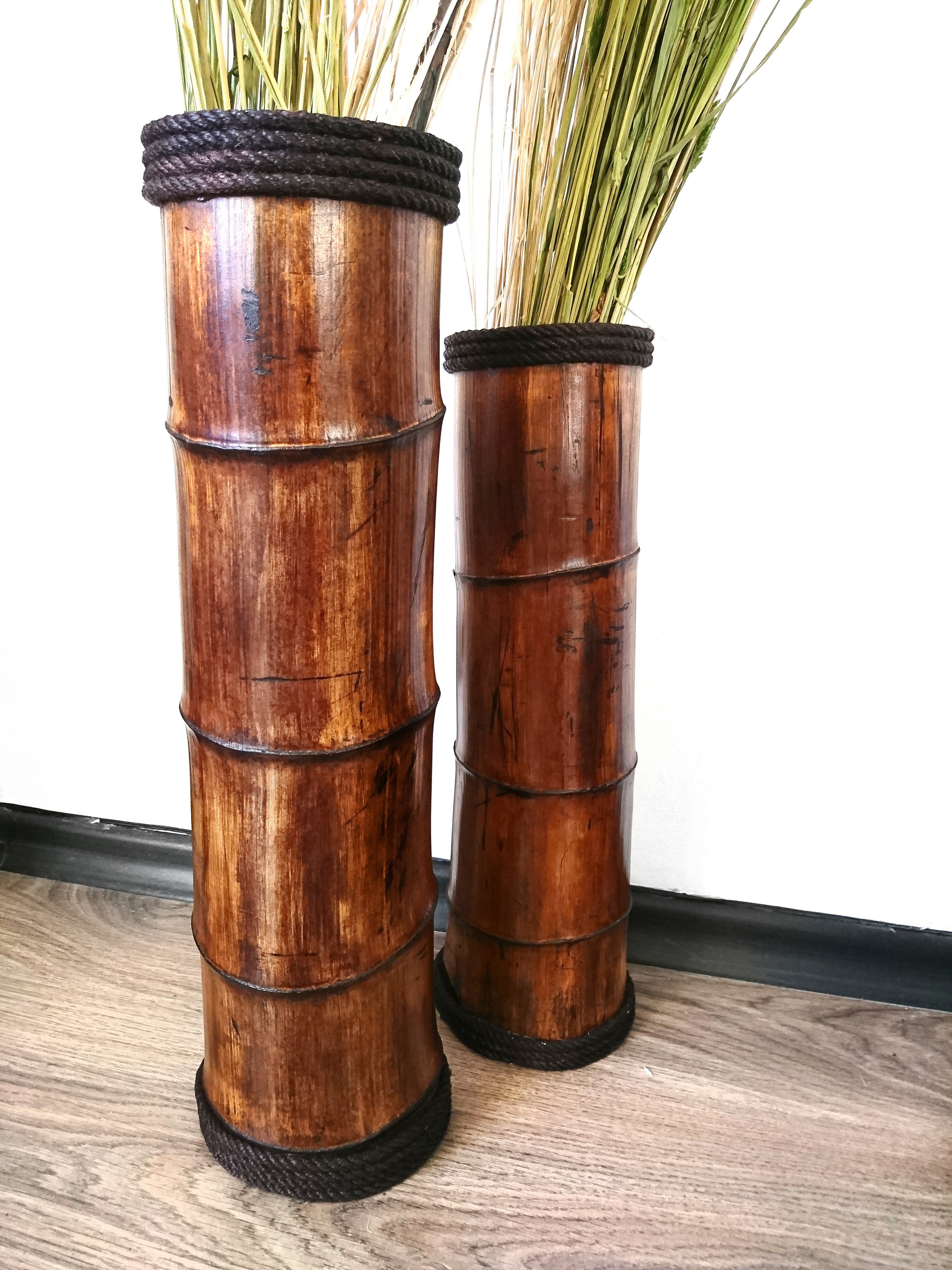 Tall Modern Decorative Floor Vase: Handmade, Natural Bamboo Finish