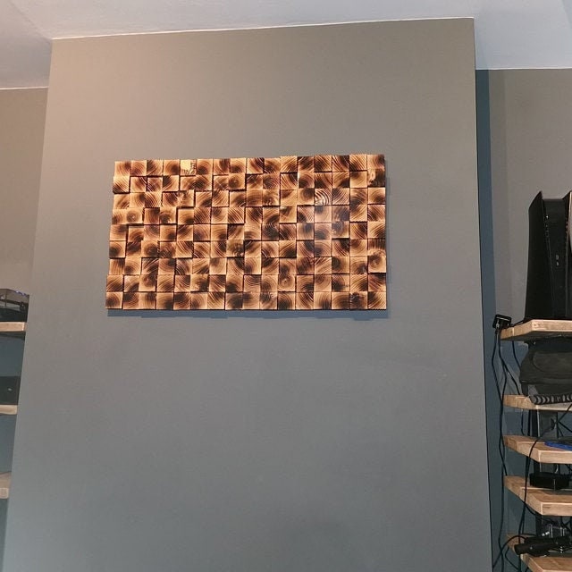 Handmade Pine Wood Acoustic Wall Panel: Sound Diffuser, Floating Wood Art