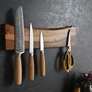 Personalized Live Edge Walnut Magnetic Knife Holder: Chef's Kitchen Organizer, Dad Gift Idea image 3