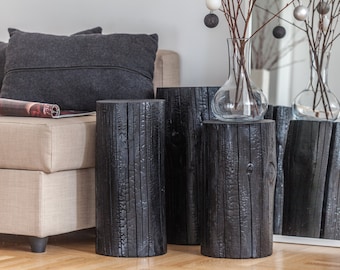 Burned Tree Stump Side Table: Rustic Lodge Decor - Set of Three