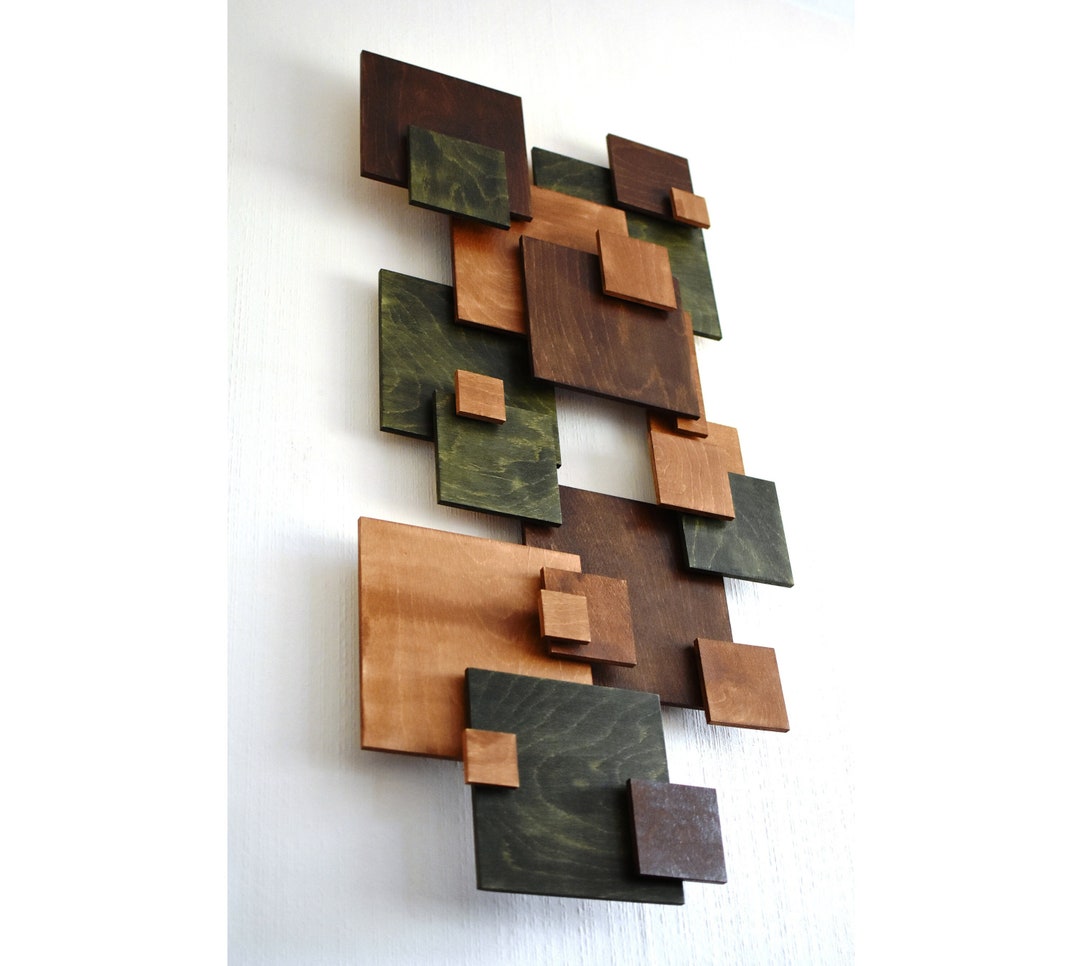 Wood Tiles Wall Art, Vertical Mosaic Wood Art, Geometric Wall Art, Wood