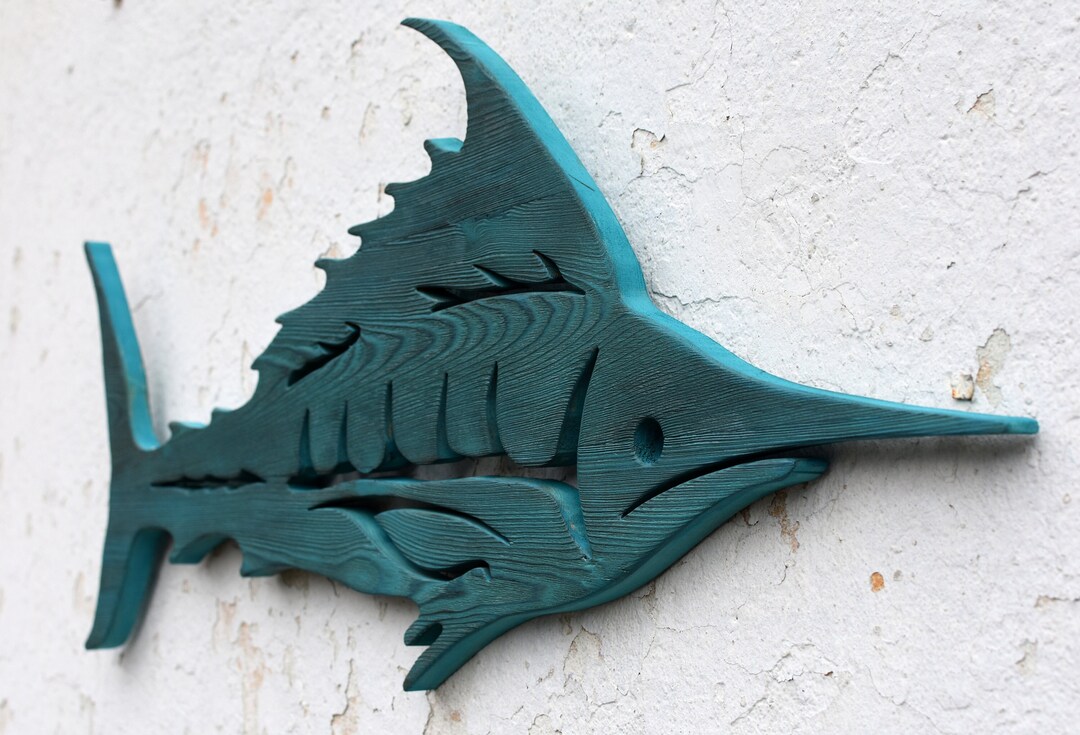 Wood Fish Art Marlin Wood Wall Art Carved Wood Marlin Fish Etsy