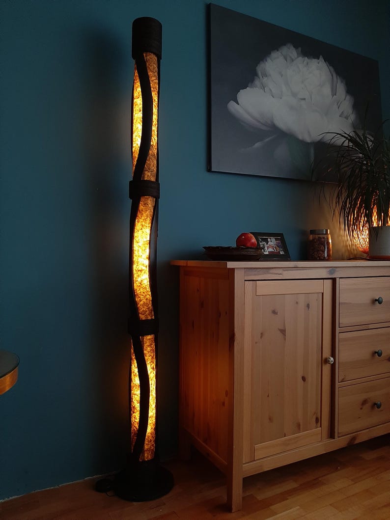 Floor Lamp, Standing Lamp, Tall Floor Lamp, Wood Floor Lamp Bamboo, Rustic Modern Floor Lamp, Artisan Floor Lamp, Boho Standing Lamp image 4