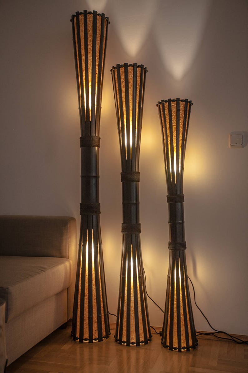 Floor Lamp Made From Bamboo Wood Available In Different Height Etsy