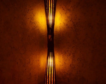 Bamboo Floor Lamp: Mid Century Modern Boho Lighting, Rust Lamp, Wood Floor Lamp, Country Cottage, Tribal Lamp, Housewarming Gift, Paper Lamp