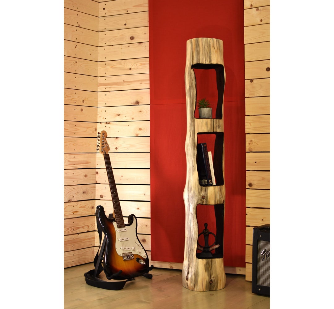 Timber Book Protector Rustic Pine Wood Bookcase: Natural Burned Tree Bookshelf, Library Decor ...