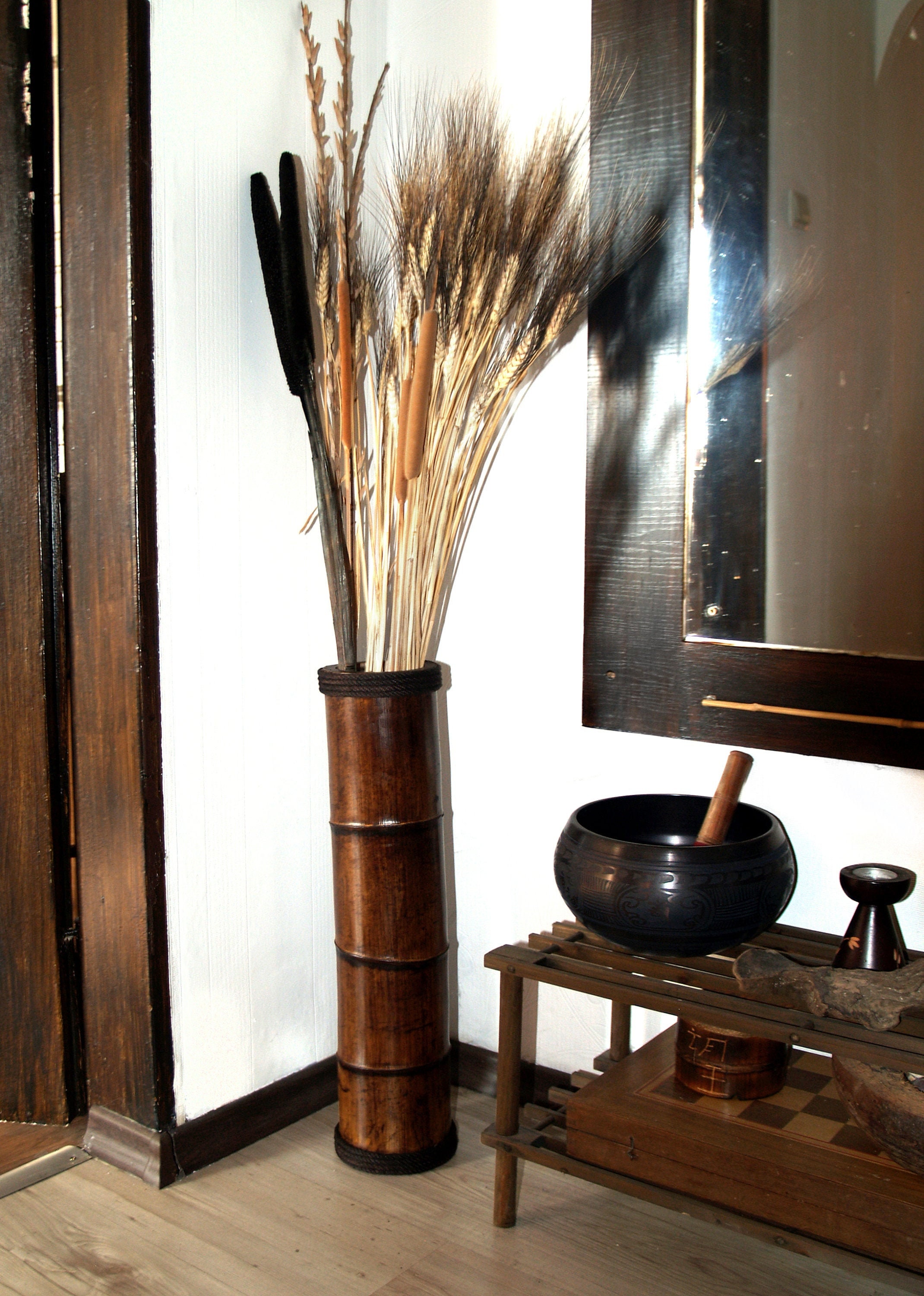 Jarrón Alto De Cerámica Blanca 22.8" - Decoración Hogar Minimalista - Para Flores Secas, Pampas