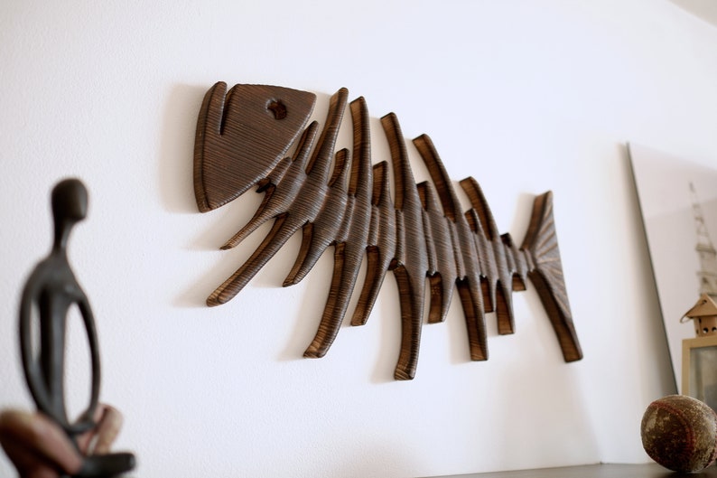 Wood Fish Wall Art Bone Fish Wall Fish Decor Folk Art Fish Etsy