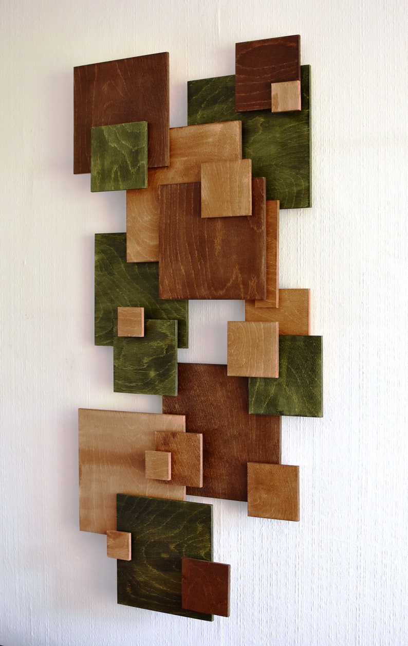Wood Tiles Wall Art Vertical Mosaic Wood Art Geometric Wall Etsy