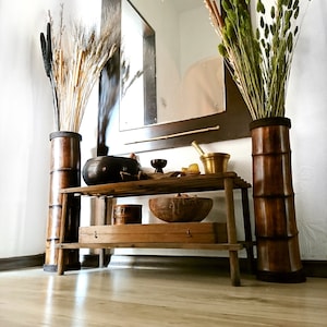 Large floor vase made of bamboo wood - Tall bamboo floor vase rustic modern design - Dried flowers - Boho floor vase - Lake house decor