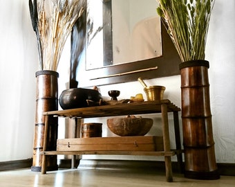 Large floor vase made of bamboo wood - Tall bamboo floor vase rustic modern design - Dried flowers - Boho floor vase - Lake house decor