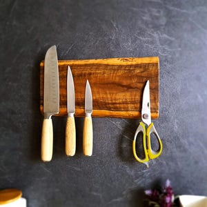 Personalized Live Edge Walnut Magnetic Knife Holder: Chef's Kitchen Organizer, Dad Gift Idea image 4
