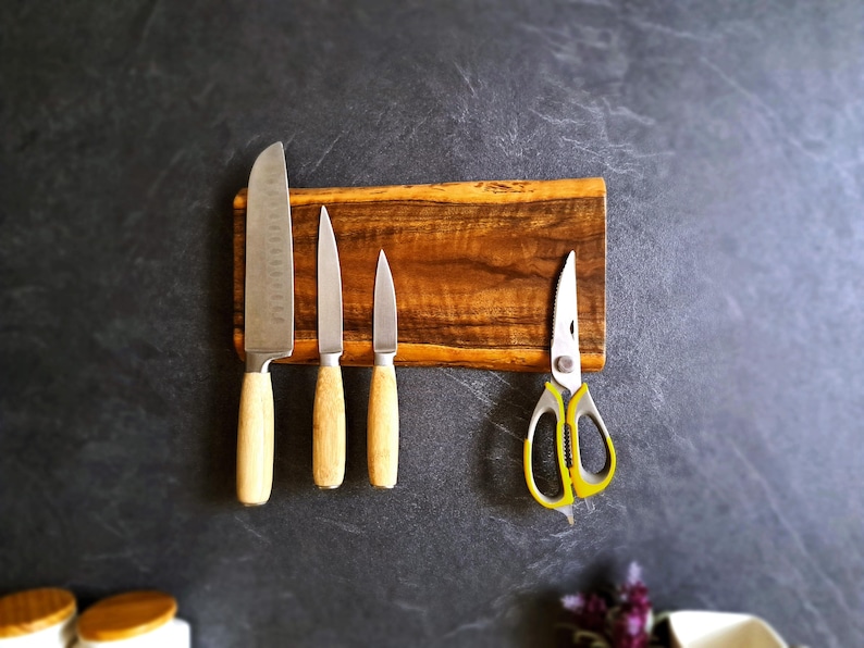 Personalized Live Edge Walnut Magnetic Knife Holder: Chef's Kitchen Organizer, Dad Gift Idea image 4