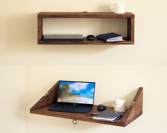 Folding Wall Mount Lap Desk, Wood Floating Desk, Murphy Desk, Wall Mounted Folding Table, Space Saving Desk, Small Office Desk, Study Desk