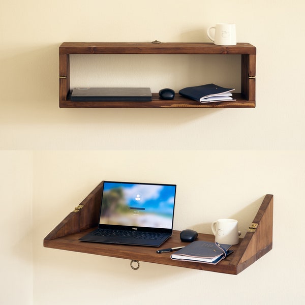 Folding Wall Mount Lap Desk, Wood Floating Desk, Murphy Desk, Wall Mounted Folding Table, Space Saving Desk, Small Office Desk, Study Desk