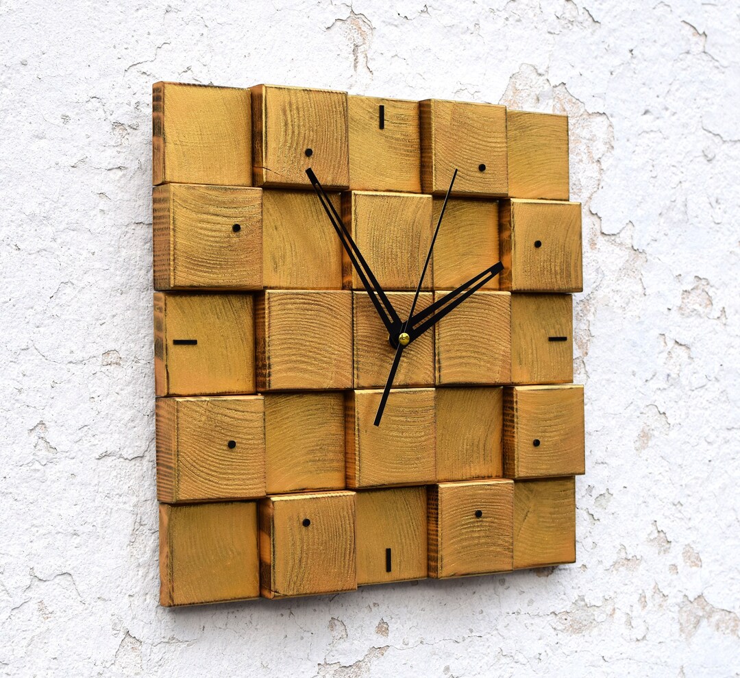 Wooden Square Clock Wood Blocks Clock Modern Wall Clock Christmas Gift