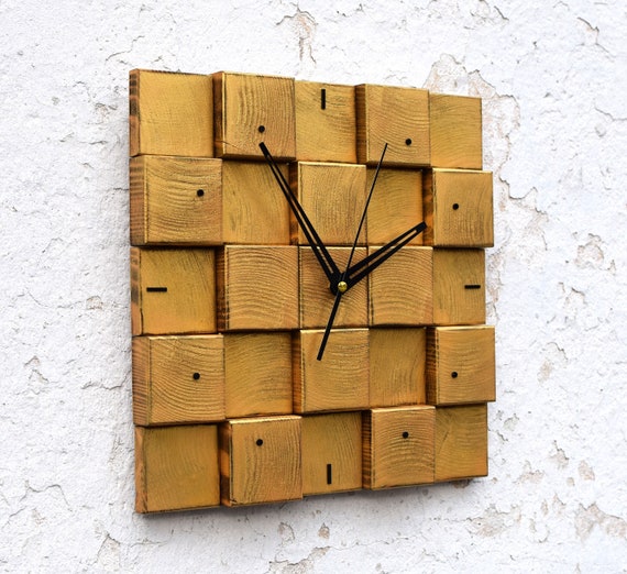 Wood Block Clock: Modern Scandinavian Wall Art (12"x12")