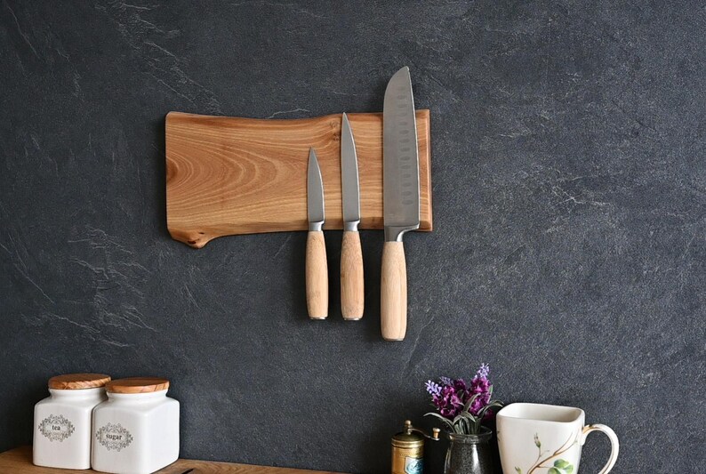 Personalized Live Edge Walnut Magnetic Knife Holder: Chef's Kitchen Organizer, Dad Gift Idea image 7