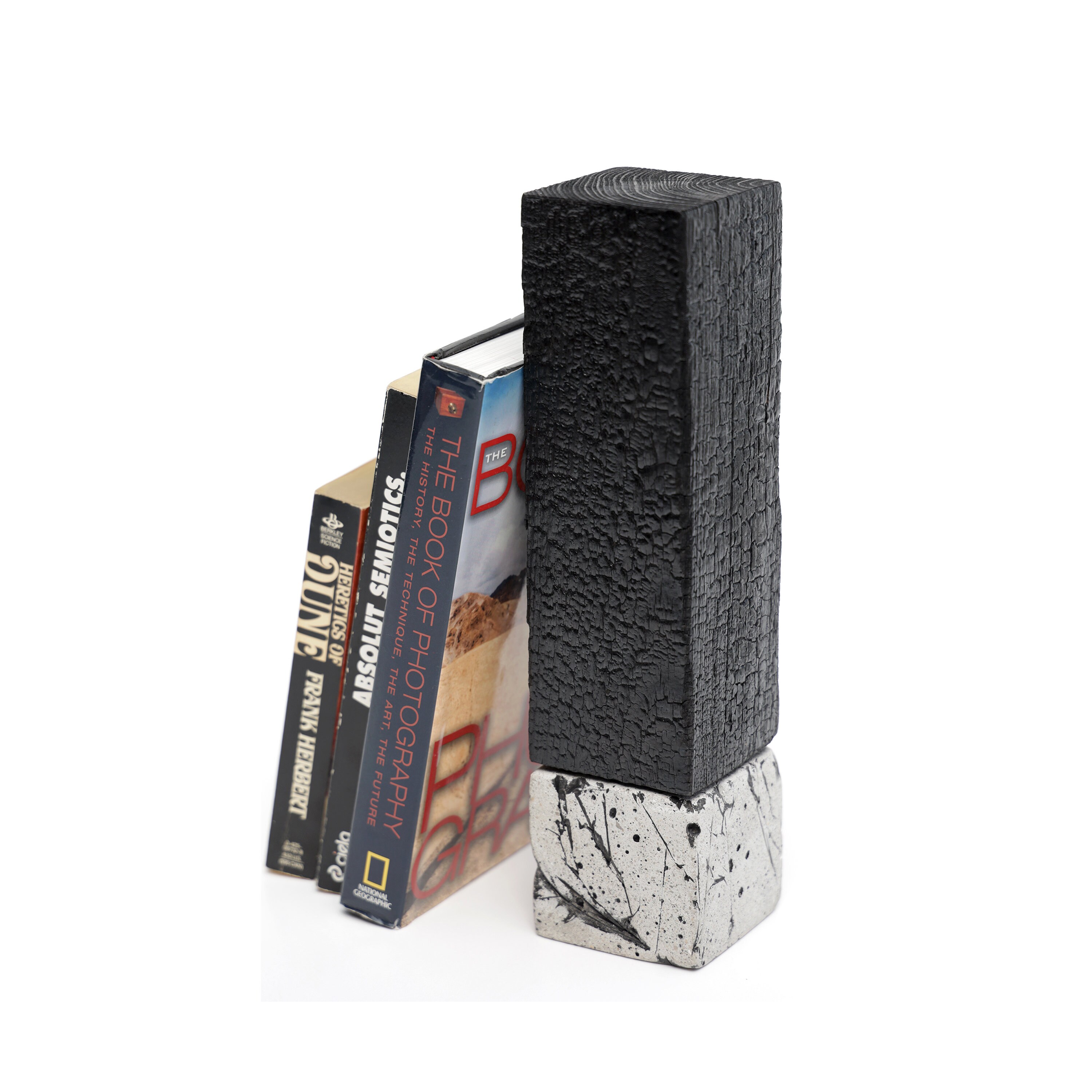 Bookend Concrete Book Holder Wood Black Wood Bookend | Etsy