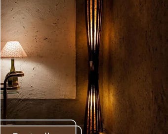 Lámpara de pie de diseño rústico moderno - Lámpara de pie de madera boho de pie - Lámpara de pie Torchiere de madera y papel