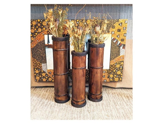 Bamboo Floor Vases Set of 3: Rustic Farmhouse Decor, Christmas Gift