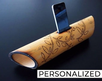 Personalisierter Lautsprecher, Holz Lautsprecher, iPhone XS Lautsprecher, Musik Lautsprecher, Audio Booster, Benutzerdefinierter Lautsprecher, Bambus Dekor, Holz Dockingstation