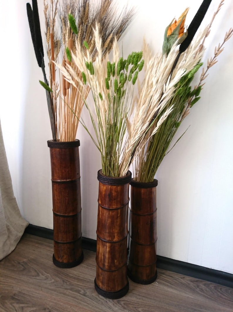 Rustic Wedding Vases Wood Floor Vases Set of 3 Vases Etsy