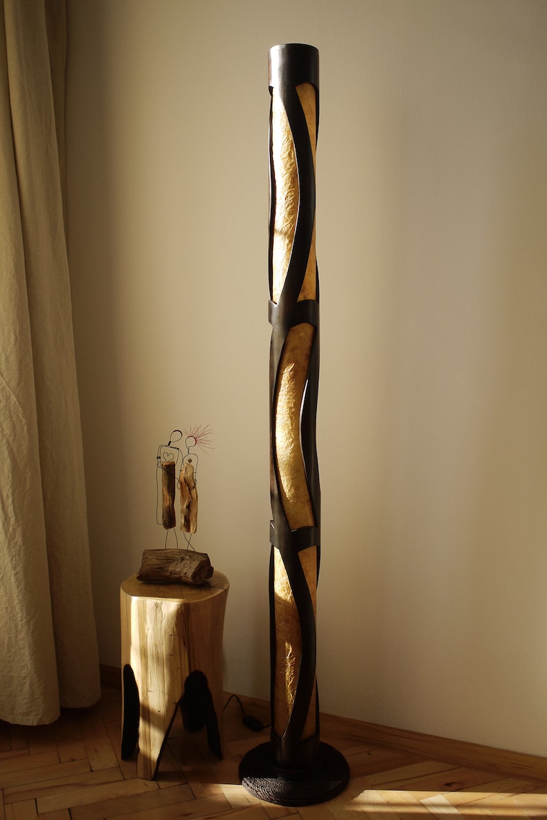 Floor Lamp, Standing Lamp, Tall Floor Lamp, Wood Floor Lamp Bamboo, Rustic Modern Floor Lamp, Artisan Floor Lamp, Boho Standing Lamp image 8
