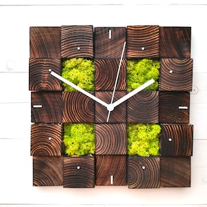Modern Wall Clock Chartreuse, Wood Wall Clock, Geometric Decor, Wooden Wall Decor, Minimalist Square Moss Clock, Danish Modern Decor