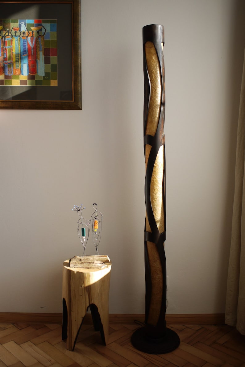 Floor Lamp, Standing Lamp, Tall Floor Lamp, Wood Floor Lamp Bamboo, Rustic Modern Floor Lamp, Artisan Floor Lamp, Boho Standing Lamp image 3