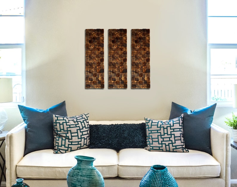 3 Wooden Mosaics Set Of Wood Wall Decor Panels - Rectangular Wall Art Panels 3 Wooden Mosaics Set Of Wood Wall Decor Panels - Rectangular Wall Art Panels