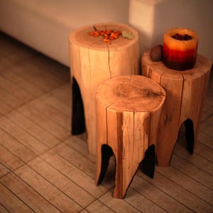 Coffee Wood Table, Wood Furniture, Artisan Tree Root Log Furniture, Set Of 3 Tree Stump Tables, Reclaimed Wood Furniture, Wood Side Tables