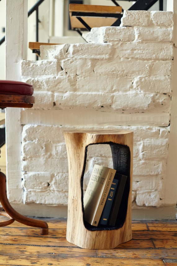 Space saving Coffee Log Side Table Artisan Made From Wood