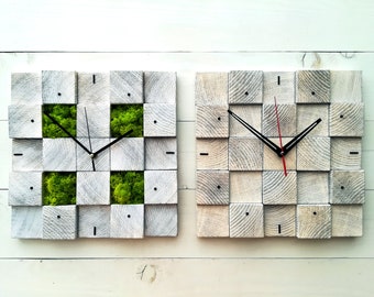 Reloj de pared cuadrado de madera con decoración de musgo, decoración de pared para cocina