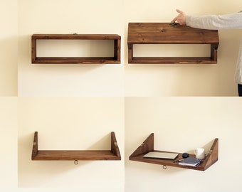 Pine wood folding small shelf for bedroom - wall mounted shelf in different sizes