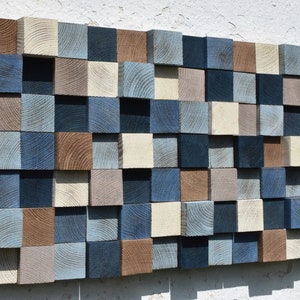 Mosaic Wood Block Wall Art: Acoustic Sound Diffuser Headboard