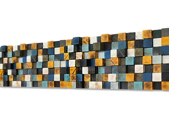 King Headboard: Geometric Pine Wood Wall Art Sculpture