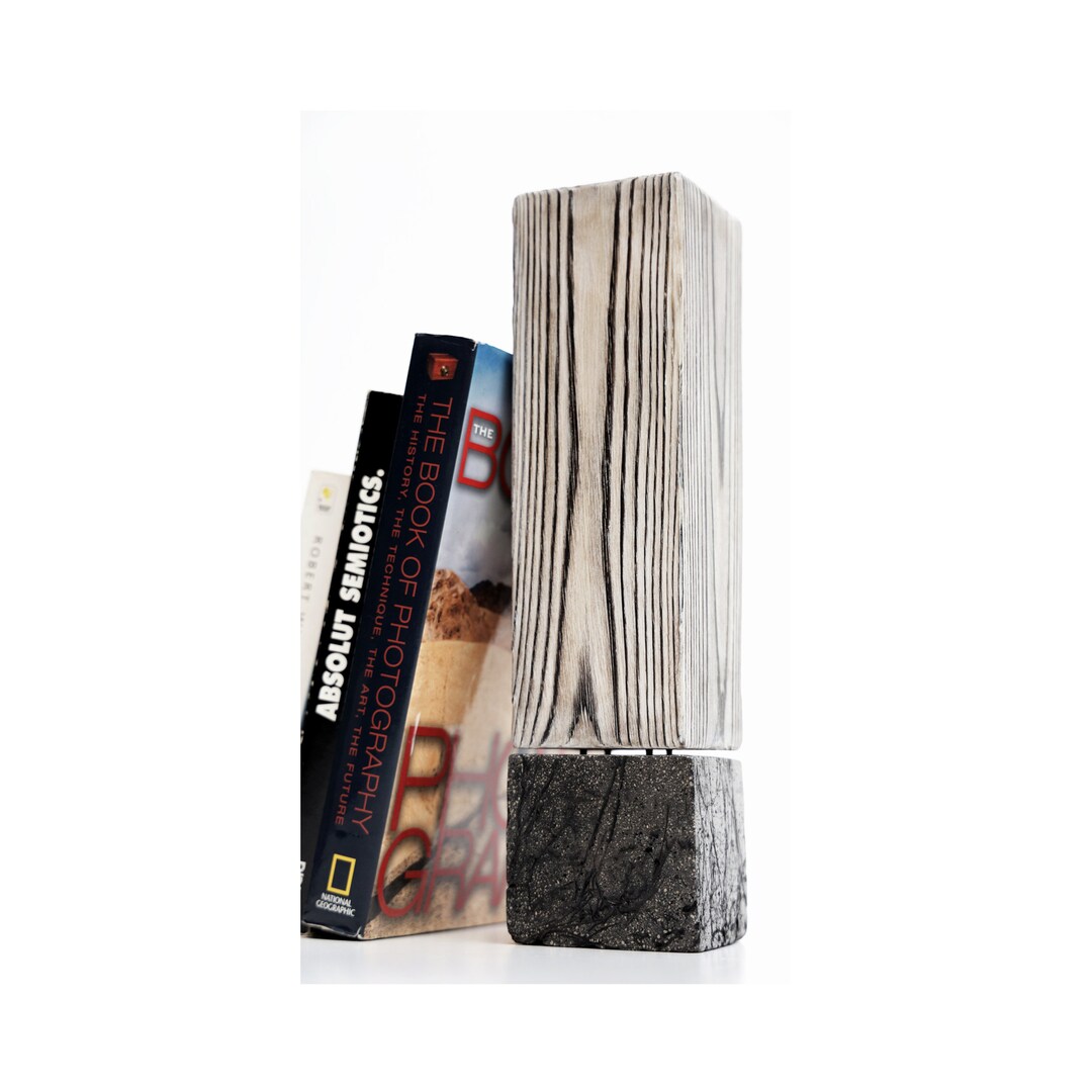 Paper Weight Bookend, White Wood Bookend, Heavy Bookend, Burnt Wood
