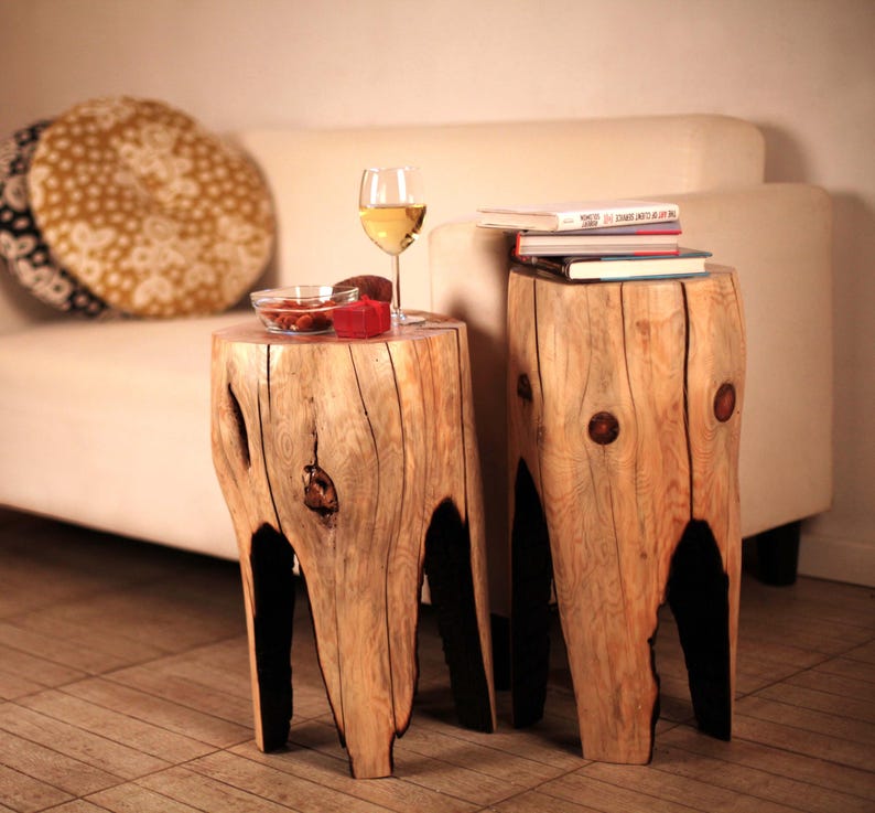Rustic Tree Stump Side Table: Modern Farmhouse Wood Stool image 11