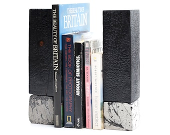 Set di 2 fermalibri in legno e cemento, fermalibri industriali per gli amanti dei libri - il miglior regalo per il fidanzato - regalo per amanti dei libri - regalo per la giornata degli amanti dei libri