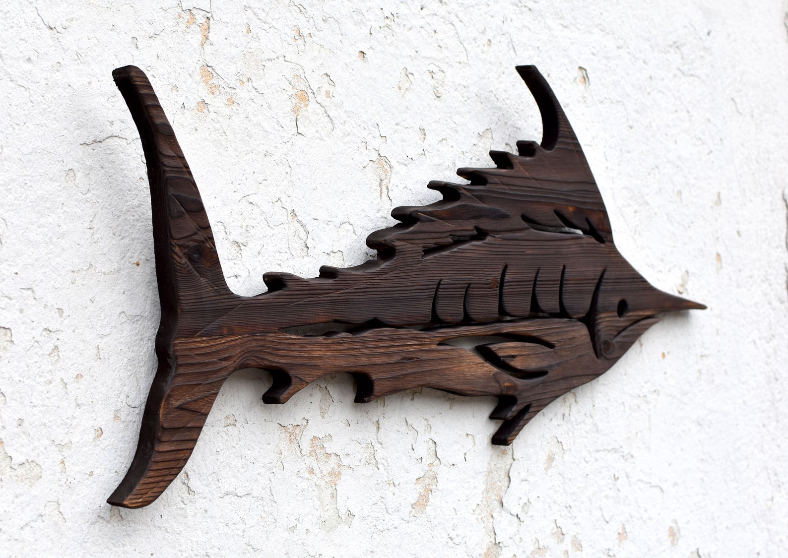 Wooden Marlin Wall Art Hand Carved Fish Wall Art Coastal Etsy
