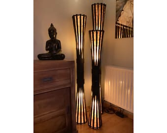 Floor Lamp Torchiere Made Of Artisan Bamboo Wood - Statement Lamp - Ambient Lighting Available In Different Heights