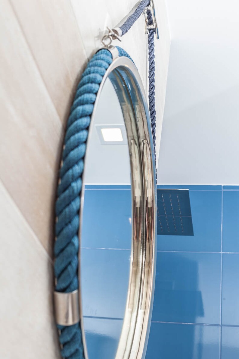 Nautical Rope Mirror for Bathroom in Coastal Blue Oval Etsy